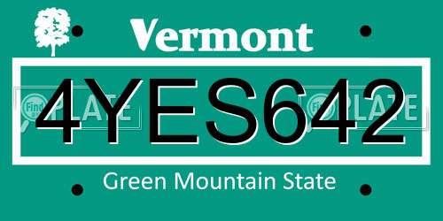 4YES642 Vermont License Plate