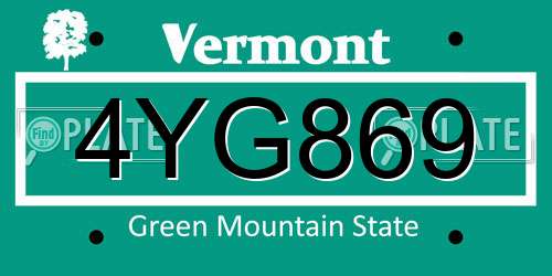 4YG869 Vermont License Plate