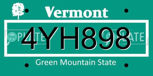 4YH898 Vermont License Plate