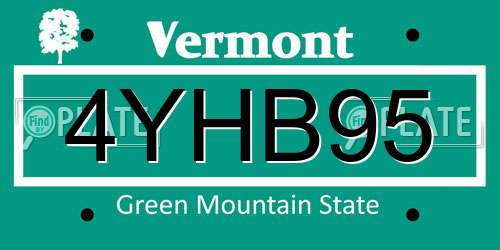4YHB95 Vermont License Plate