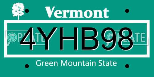 4YHB98 Vermont License Plate