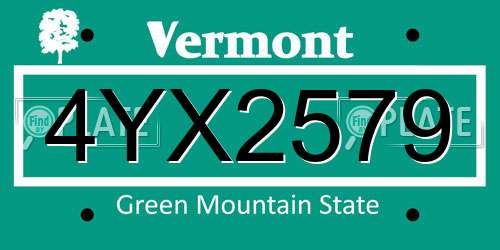 4YX2579 Vermont License Plate