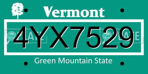 4YX7529 Vermont License Plate
