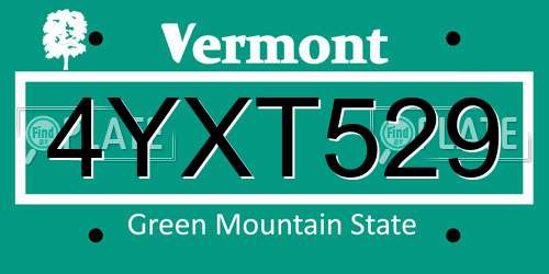 4YXT529 Vermont License Plate
