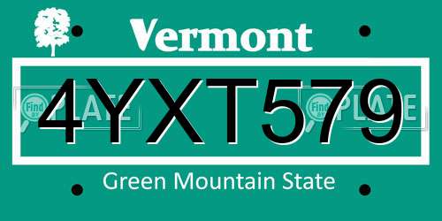 4YXT579 Vermont License Plate