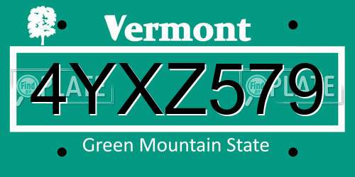 4YXZ579 Vermont License Plate