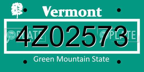 4Z02573 Vermont License Plate