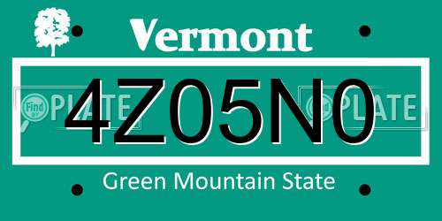 4Z05N0 Vermont License Plate