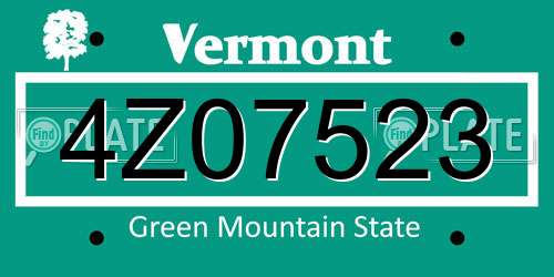 4Z07523 Vermont License Plate