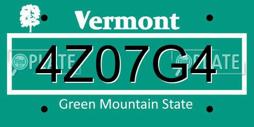4Z07G4 Vermont License Plate