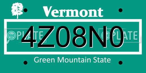 4Z08N0 Vermont License Plate