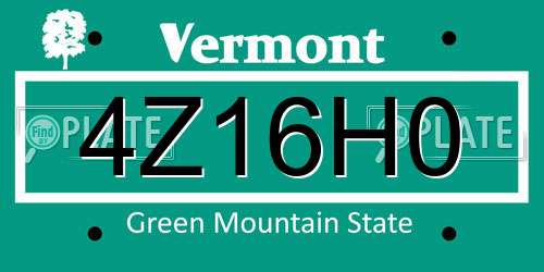 4Z16H0 Vermont License Plate