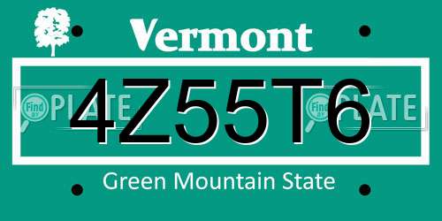 4Z55T6 Vermont License Plate