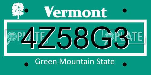 4Z58G3 Vermont License Plate