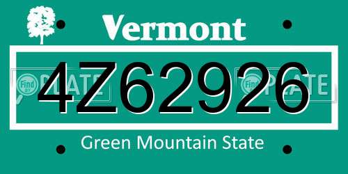 4Z62926 Vermont License Plate