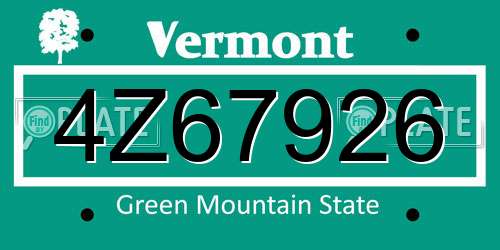 4Z67926 Vermont License Plate