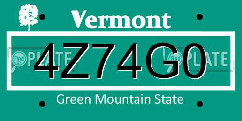 4Z74G0 Vermont License Plate