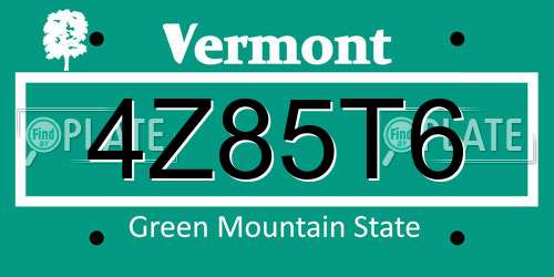 4Z85T6 Vermont License Plate