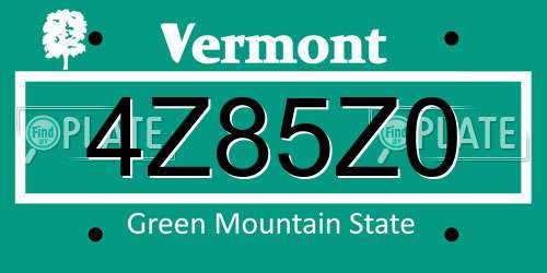 4Z85Z0 Vermont License Plate