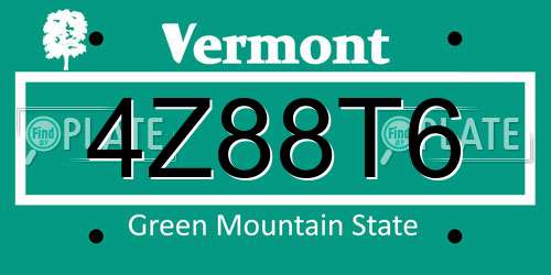4Z88T6 Vermont License Plate