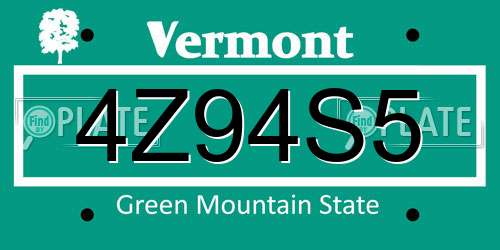 4Z94S5 Vermont License Plate
