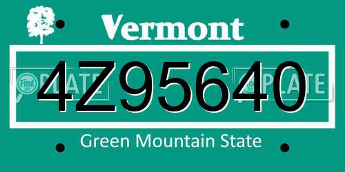 4Z95640 Vermont License Plate