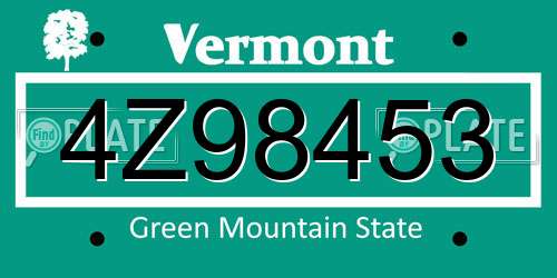 4Z98453 Vermont License Plate