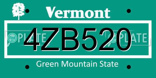 4ZB520 Vermont License Plate