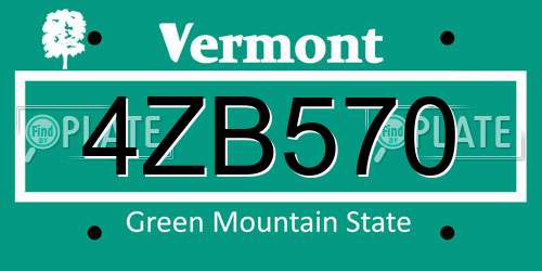 4ZB570 Vermont License Plate
