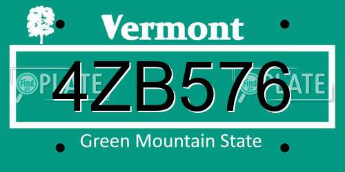 4ZB576 Vermont License Plate