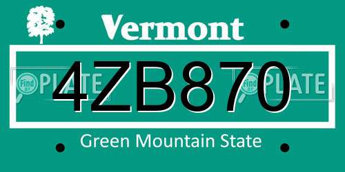 4ZB870 Vermont License Plate