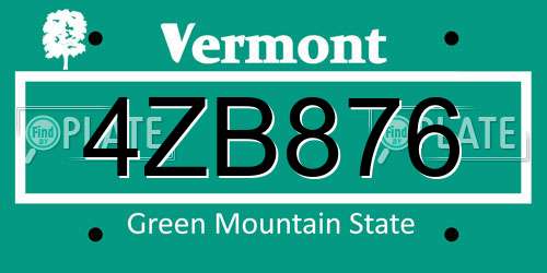 4ZB876 Vermont License Plate