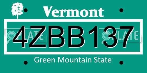 4ZBB137 Vermont License Plate