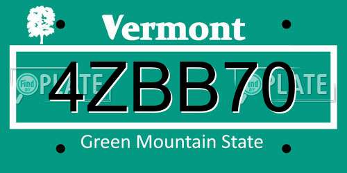 4ZBB70 Vermont License Plate