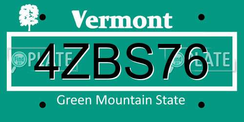 4ZBS76 Vermont License Plate
