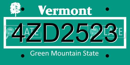 4ZD2523 Vermont License Plate