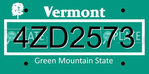 4ZD2573 Vermont License Plate