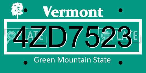 4ZD7523 Vermont License Plate