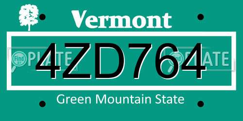 4ZD764 Vermont License Plate