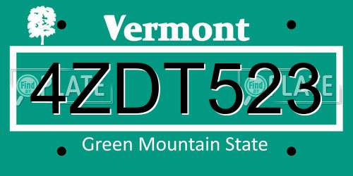 4ZDT523 Vermont License Plate