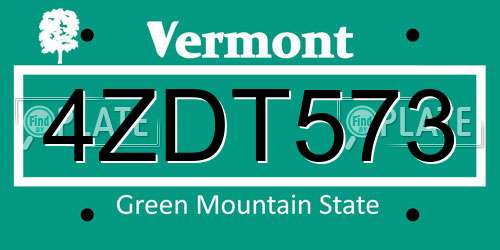 4ZDT573 Vermont License Plate