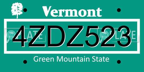 4ZDZ523 Vermont License Plate