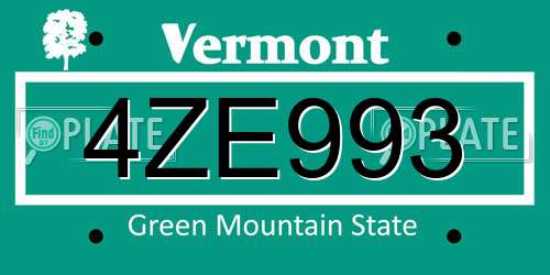 4ZE993 Vermont License Plate
