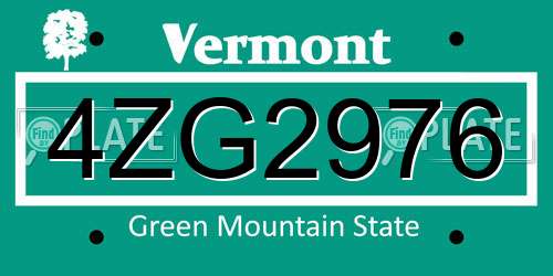 4ZG2976 Vermont License Plate
