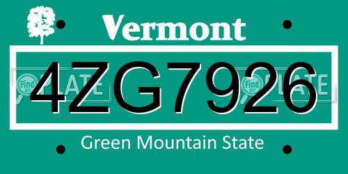 4ZG7926 Vermont License Plate