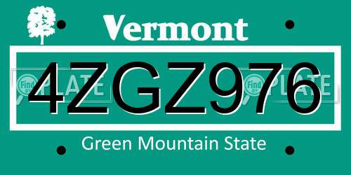 4ZGZ976 Vermont License Plate