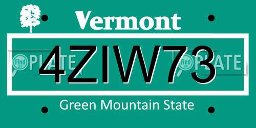 4ZIW73 Vermont License Plate