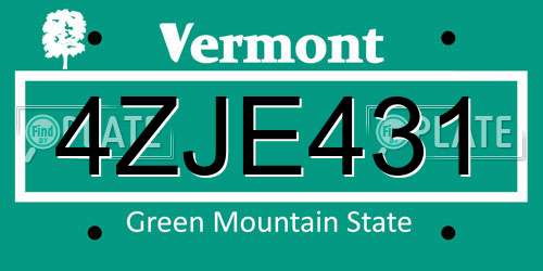 4ZJE431 Vermont License Plate