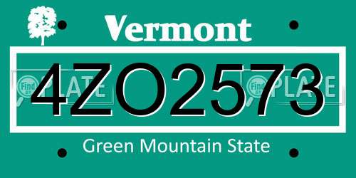 4ZO2573 Vermont License Plate