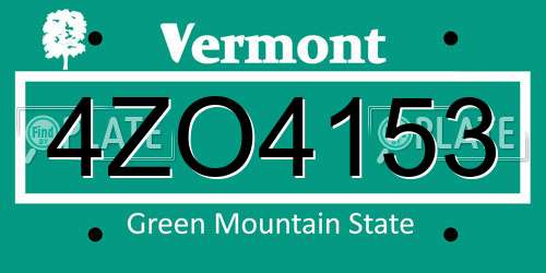 4ZO4153 Vermont License Plate